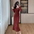 Light mature style fashionable and elegant set skirt, feminine V-neck lace shirt, fish tail skirt, 9673