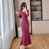 Diamond hot stamping socialite high-end dress goddess style high-end feeling small dress fish tail long dress 5316