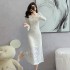 Real shooting of high-end lace dress, 2024 autumn new women's slim fit sexy fake two piece fishtail skirt 3582