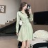 Hot Girl Sweetheart Shirt Skirt Female 2024 Autumn New Style Satin Folded Design High End Dress 5807