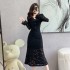 Real shooting of high-end lace dress, 2024 autumn new women's slim fit sexy fake two piece fishtail skirt 3582