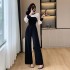 New high-end customized temperament French splicing slimming and height enhancing wide leg jumpsuit 8703