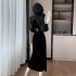 Black long sleeved dress, evening gown, light luxury, high-end feeling, socialite waist cinched long skirt 6907