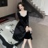 Real time shooting of heavy-duty age reducing handmade beaded banquet dress, Korean gold velvet beaded embroidery waist cinching big black skirt 3605