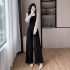 2024 Autumn Collection New Sister Style Age Reducing and Color Contrasting Square Collar Long Sleeve Wide Leg jumpsuit 9577