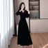 Autumn French Hepburn style lace lace patchwork waist cinching velvet dress 9626