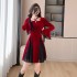 Real shot French velvet dress for women in autumn and winter, with a sense of luxury and Hepburn style lace hanging neck as the base and inner skirt 5995