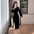 New Heavy Industry waist cinching slimming temperament velvet light luxury high-end atmospheric dress 9619