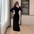 High end formal dress, long length, light luxury nail bead studded diamond long sleeved velvet dress, autumn and winter annual meeting banquet evening dress 5982