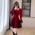 Real shot French velvet dress for women in autumn and winter, with a sense of luxury and Hepburn style lace hanging neck as the base and inner skirt 5995