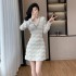 Lace lace temperament skirt autumn/winter 2024 long sleeved nail diamond V-neck dress 9588-2