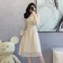 2024 new French long sleeved dress with waist cinching and slimming effect, lace fairy style chiffon forest style long skirt 5886