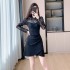 Pure Desire Sexy Half High Neck Dress 2024 New Lace Splicing Design Sensual Waist Bag Hip Short Skirt 5958