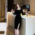 2024 Square Collar Careful Machine High Density Thick Velvet Dress with High Grade Sensation, Drawback and Split Skirt 9928