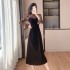 Socialite retro temperament long sleeved plush mesh velvet nail bead fake two-piece dress 815