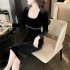 Real time shooting of new retro square neck gold velvet dress, women's tight fitting dress, autumn and winter mid length style long skirt, 9935