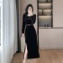 Elegant temperament, nail bead wrapped buttocks skirt, split fish tail velvet dress, 9627, with belt included