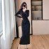 Internet celebrity V-neck shiny silk rhinestone high-end feeling, hip hugging and height enhancing long skirt dress 5317