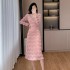 Lace lace temperament skirt autumn/winter 2024 long sleeved nail diamond V-neck dress 9588-2