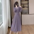 Angora fleece dress 2024 new slim fit, belly covering, lace two-piece set 9665