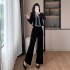 2024 socialite hot stamping diamond suit jacket wide leg pants two-piece set gold velvet suit 9555