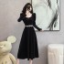 Real time customized small dress, light luxury socialite velvet square neck, bubble sleeves, red annual party dress 8860