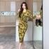 Realistic shooting of autumn new style atmospheric V-neck dress with temperament for women's clothing, high-end feeling, waist cinching and slimming mid length skirt, size 3956