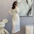 2024 autumn new fish scale warm lace high-end V-neck dress slim fit base mid length skirt 5928