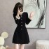 Real time shooting of new style Chinese style buckle waist slimming splicing trumpet sleeves sweet anti-aging dress for women 5896