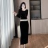 Xiaoxiangfeng set, women's fashionable gold velvet top, half skirt, small dress two-piece set, 6909