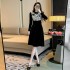 Black gold velvet dress for women in winter, new Chinese style buttoned ink painting printed small qipao skirt 5917