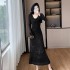 Plush long sleeved outer dress with fashionable temperament two-piece set skirt 9517