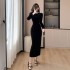 High end formal dress, long length, light luxury nail bead studded diamond long sleeved velvet dress, autumn and winter annual meeting banquet evening dress 5982