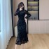 New Chinese style women's clothing for spring, improved cheongsam long skirt, retro fashion lace high-end exquisite dress 5939