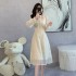 2024 new French long sleeved dress with waist cinching and slimming effect, lace fairy style chiffon forest style long skirt 5886