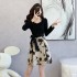 Realistic photo of 2024 autumn fashion temperament, Western style, slim fit, elegant patchwork, waist cinching, long sleeved fake two-piece dress 5977