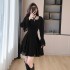 Real shot French velvet dress for women in autumn and winter, with a sense of luxury and Hepburn style lace hanging neck as the base and inner skirt 5995