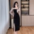 Advanced stretch spun patchwork retro luxury dress, mid length dress 9609