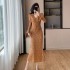 2024 autumn and winter new flared sleeve V-neck fashionable slim fit and slimming two-piece dress 809