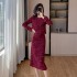 Two piece set of plush lace crochet top long skirt straight tube skirt half skirt set 9672