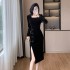 Autumn new gold velvet fashionable professional slit improved cheongsam dress 9310