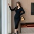 Real shot of the imperial lady's temperament, Western style, high-end feeling, autumn set, black top, half skirt, two-piece set, dress 3925