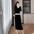 Xiaoxiangfeng set, women's fashionable gold velvet top, half skirt, small dress two-piece set, 6909