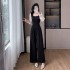 2024 Autumn Collection New Sister Style Age Reducing and Color Contrasting Square Collar Long Sleeve Wide Leg jumpsuit 9577