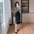 Elegant and sophisticated striped fake two-piece spliced long sleeved dress with slimming effect and hip hugging design 9573