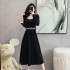 Real time customized small dress, light luxury socialite velvet square neck, bubble sleeves, red annual party dress 8860