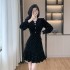 High end fishtail black dress, super beautiful temperament, drooping velvet dress 9566