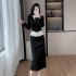 French retro high-end suit round neck design top and skirt two-piece set 9596