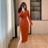 Suit collar, high-end style dress, women's 2024 autumn new collection, waist cinching and slimming, fashionable slit skirt trend 5965