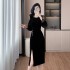 New Heavy Industry waist cinching slimming temperament velvet light luxury high-end atmospheric dress 9619